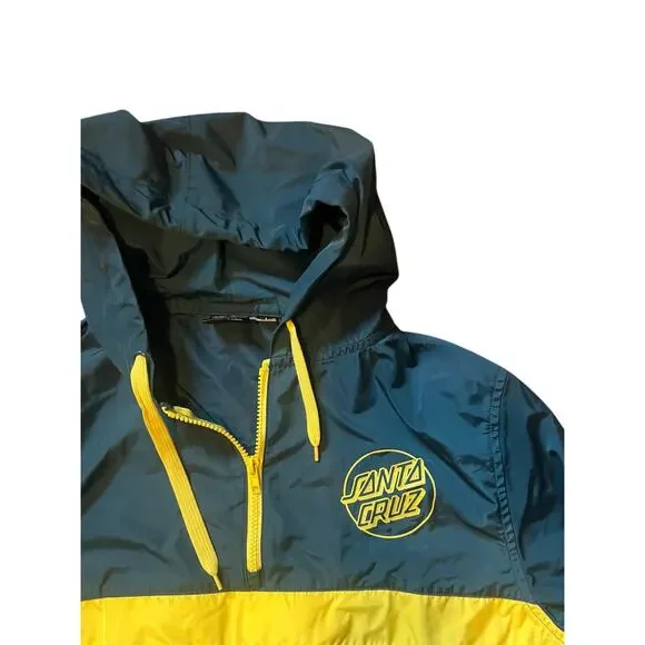 Santa Cruz 1/4 Zip Hooded Windbreaker Jacket Size Large Teal Gray - Picture 2 of 3